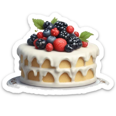 aesthetic vintage rococo cake with white icing, berries on cake stand  sticker