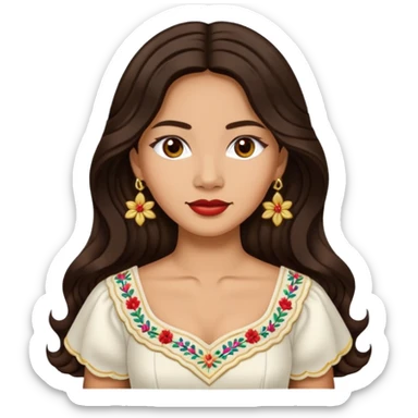 Tan Filipino woman with long dark wavy hair parted in the middle wearing a traditional filipiniana sticker