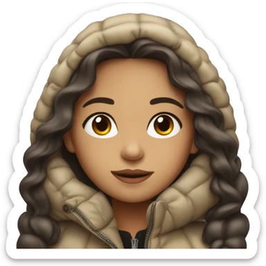 cute, light skin, long haired brunette in an oversized puffer coat sticker