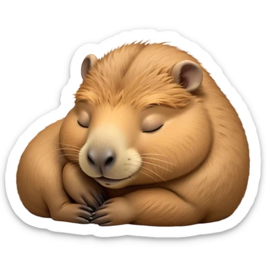 Meme-Worthy cute Sleeping Capybara Portrait Emoji, Head resting peacefully with a contented smile, showcasing luxuriously soft, fluffy fur and eyes gently closed in serene slumber, Simplified yet hilariously adorable features, highly detailed, glowing with a soft, drowsy natural light, high shine, relaxed and utterly lovable, stylized with an air of playful laziness, bright and heartwarming, soft glowing outline, capturing the essence of a sleeping capybara that feels destined to become the next viral sensation of adorable rest! sticker