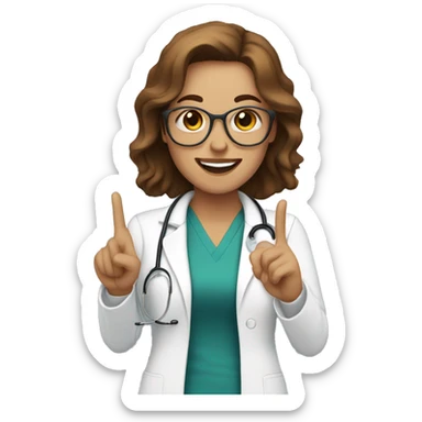 white Woman with brown hair doctor smiling and doing a peace sign sticker