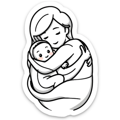 Mother and child hugging with love sticker
