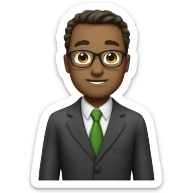 A teacher with glasses an green eyes and a german dig sticker