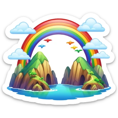 Rainbow Bridge – Arched rainbow connecting flying islands. sticker
