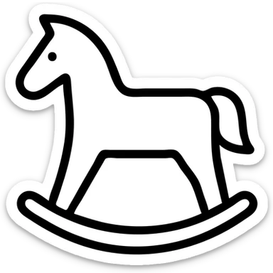 rocking horse, outlined icon style, black lines, no fill, modern look sticker