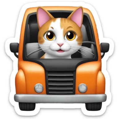 A black and white cat driving an orange SUV ￼ sticker