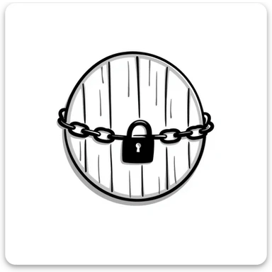 A chain lock wrapped around a circular door, securing it shut sticker