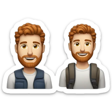 a men with brown hair and a red beard and airpods and a mac sticker