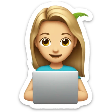 girl with light brown hair with a laptop under a palm tree  sticker