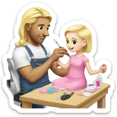 blonde babydaughter gives blonde dad a manicure sticker
