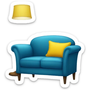blue couch chair with yellow pillow sticker