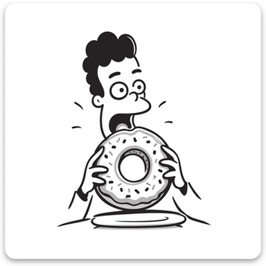Homer Simpson hand-drawn doodle, exaggerated features, eating a donut sticker
