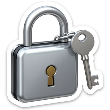 A chrome silver lock and key emoji, smooth metallic surfaces, glossy reflections, luxury swag vibe, minimal iOS emoji style, centered on clean white background sticker