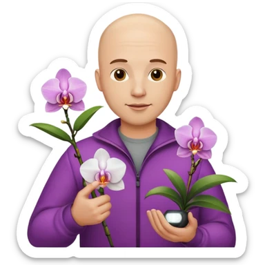 ստեղծիր մոտ 35 տարեկան քյաչալ տղամարդ, որի մի ձեռքին օրխիդեա ծաղիկ է իսկ մյուս ձեռքին լեդ լամպ sticker