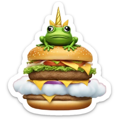 A Frog with unicorn legs on a burger cloud sticker