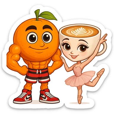 Combine these two cartoon characters as a couple, standing side by side, matching their style, with a transparent background. The style should blend both characters harmoniously in a cartoon style. sticker