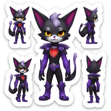 Anthro-Cute-Edgy-Cool-Vampiric-Batty-Cat-Black-Purple-Red-Grey-White-Yellow-Contrast-Colors-Fantasy-Fur-Sona-Chibi-Shiny-Fakémon-Hybrid with horns and fangs and collar full body sticker