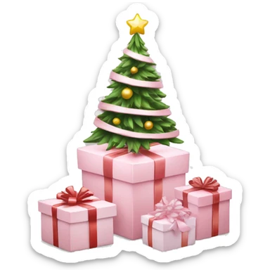 Light pink Christmas gifts under a white Christmas tree  sticker