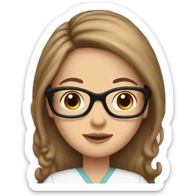 Pregnant White nurse woman with long brown hair and glasses sticker