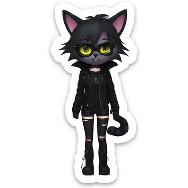 Edgy Beautiful Cool Anthro dark cat-fursona punk techwear sticker