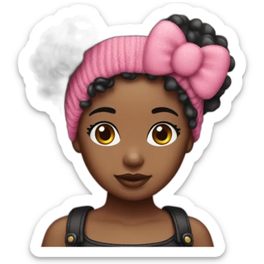 Hello kitty beanie black girl with curly pink and black hair sticker