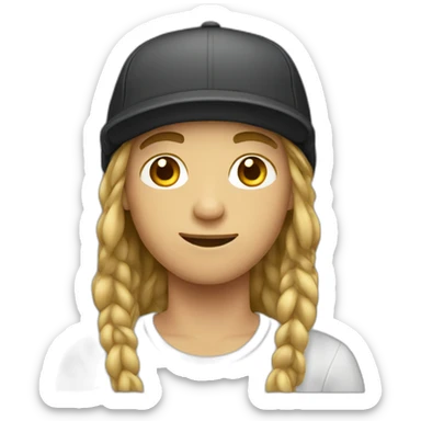 Teenager boy with long hair and a cap sticker