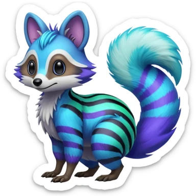 Iridescent Neon Green-Cyan-Blue-Purple Tanuki-Numbat-Sergal-fusion-hybrid-animal-creature, full body sticker