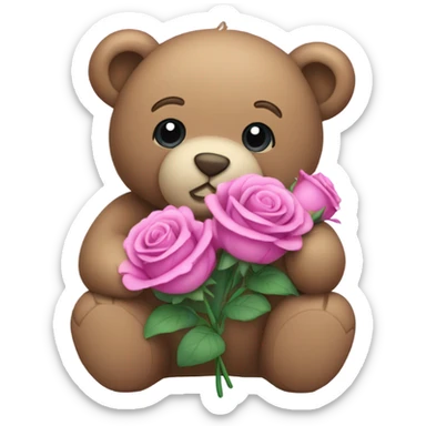  purple Teddy Bear holding  pink  roses sticker
