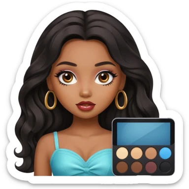 a pretty bratz brown girl with long wavy black color hair sticker