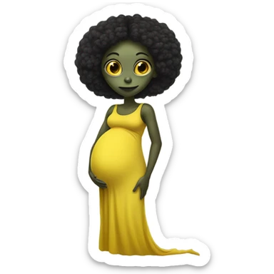 Pregnant black alien woman, full body in jellow  dress sticker