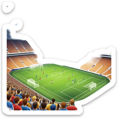 An icon showing a soccer stadium filled with players in action, inspired by EA Sports FC 25. The design features players on the field, with the stadium lights shining brightly and a lively crowd in the stands. Transparent background highlights the energy and excitement of the match. sticker