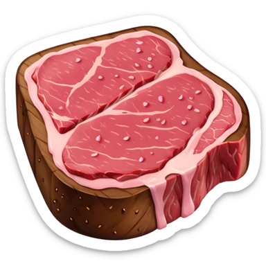 Cinematic thick-cut steak, perfectly seared with grill marks, a juicy pink center, rich and savory, warm glow, sizzling and mouthwatering, highly detailed and appetizing. sticker