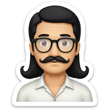 edgy man with long hair and a mustache tan black glasses sticker
