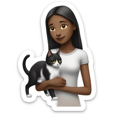 Girl petting black and white cat sticker