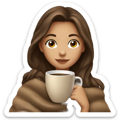 A beautiful girl with brown hair cozy with a nude blanket and a cup of coffee  sticker