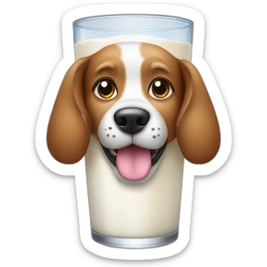 dog with glass drink milk sticker