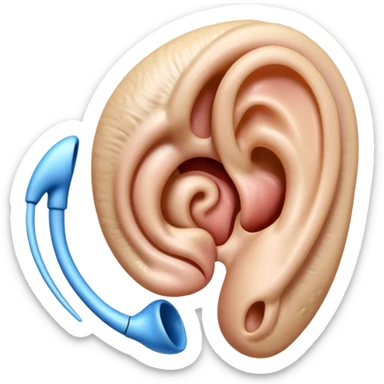 iOS-style 3D emoji: a human ear with three curved sound waves coming out from it sticker
