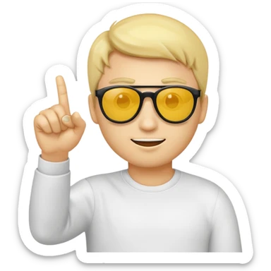 Create a yellow emoji of a guy wearing sunglasses pointing his index finger at the screen sticker