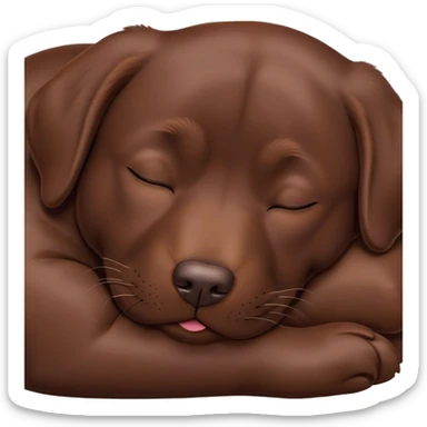 Meme-Worthy Cute Sleeping Chocolate Labrador Portrait Emoji, Head resting peacefully with a contented smile, showcasing a delightfully robust build and a luxuriously soft chocolate Fur, eyes shut in a serene nap, Simplified yet hilariously adorable features, highly detailed, glowing with a soft, drowsy light, high shine, relaxed and utterly lovable, stylized with an air of playful laziness, bright and heartwarming, soft glowing outline, capturing the essence of a comically sleepy companion, so meme-worthy it feels like it could instantly become the next viral sensation of adorable slumber! sticker
