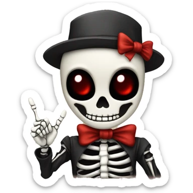 Cute skeleton w dark red bow on head w middle finger sticker