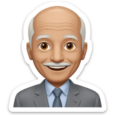 70 yr old man, almost bald, some white hair, pakistani, light grey business suit, big smile, dark skin, no facial hair, less hair
 sticker