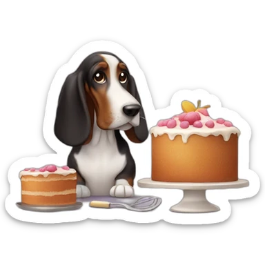black basset hound baking a cake sticker