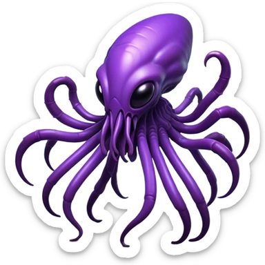 Clash of Clans aesthetic: Cinematic fierce Zerg Alien Emoji, rendered in a 3D vector-style similar to standard emojis with minimal shading and bold, simplified shapes. A compact, isometric, otherworldly creature with insectoid, organic details and subtle, eerie tentacles, softly glowing with a sinister alien charm. Simplified yet unmistakably iconic, highly detailed and consistent, glowing with a soft, spectral radiance and high shine. Stylized with a touch of bio-engineered mischief and a soft glowing outline, capturing the essence of a fearsome extraterrestrial menace with a playful twist! sticker
