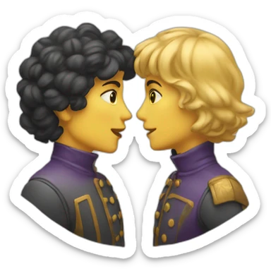 two ambiguously gendered faces meeting for a kiss in a round setting sticker