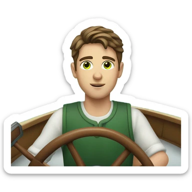 Young man with brown hair green eyes driving a boat sticker
