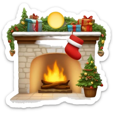 Happy holidays, fireplace, stocking hung, cozy setting sticker