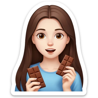 beautiful pale brunette girl with long hair eating a bar of chocolate  sticker
