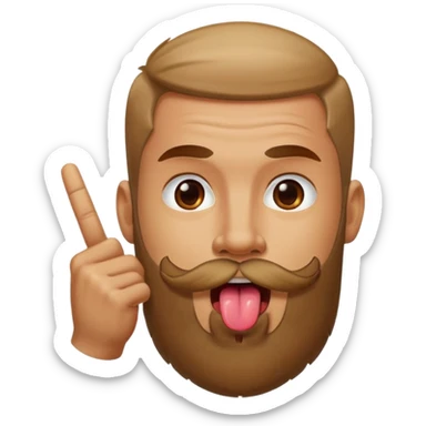 Man with beard sticking tongue out with peace sign under tongue sticker