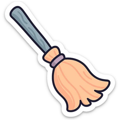 witch broom, volumetric with detailed shadows and highlights, textured handle and twigs, thin clean contours, soft rounded shapes, pastel palette #98B5BC, #B5B3C1, #C9A3C9, #E4C0CA, #F7DCD1, #F7C0AA, modern Japanese pop art and sticker aesthetic, soft lighting, transparent background sticker