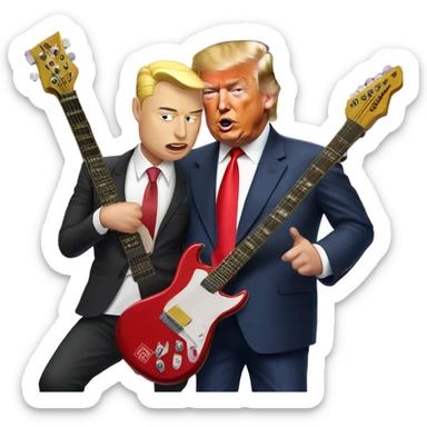 Elon musk and trump playing in a rock band called maga sticker
